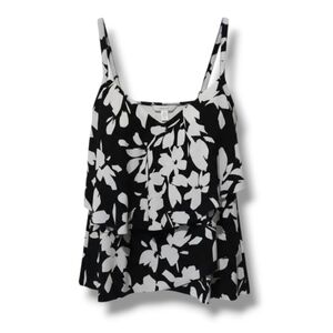 Aqua Green Women’s Black White Floral Tiered Tankini Swim Top Small NWOT